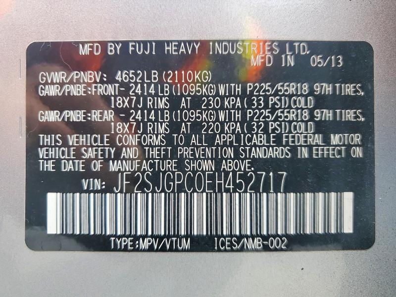 Auction sale of the 2014 Subaru Forester, vin: JF2SJGPC0EH452717, lot number: 54664606