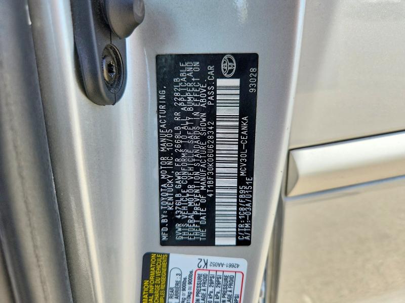 2006 Toyota Camry მანქანა იყიდება აუქციონზე, vin: 4T1BF30K06U628342, აუქციონის ნომერი: 54103106