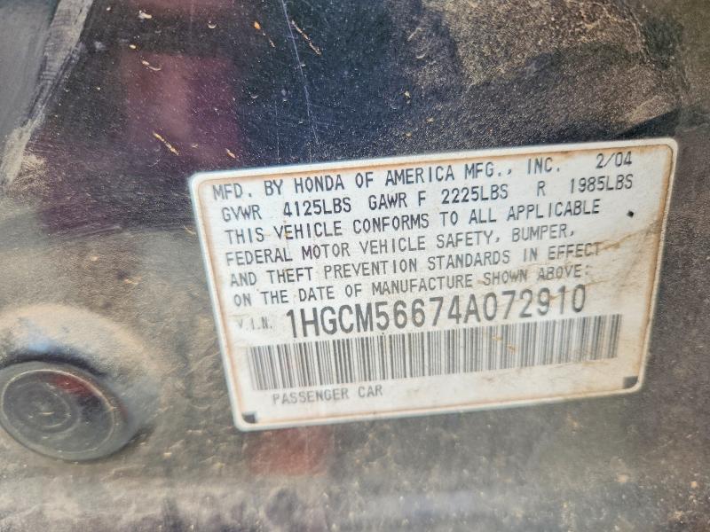 Продаж на аукціоні авто 2004 Honda Accord 4d Dx, vin: 1HGCM56674A072910, номер лоту: 53535796