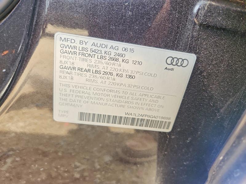 2016 Audi Q5 მანქანა იყიდება აუქციონზე, vin: WA1L2AFP6GA019698, აუქციონის ნომერი: 54018586