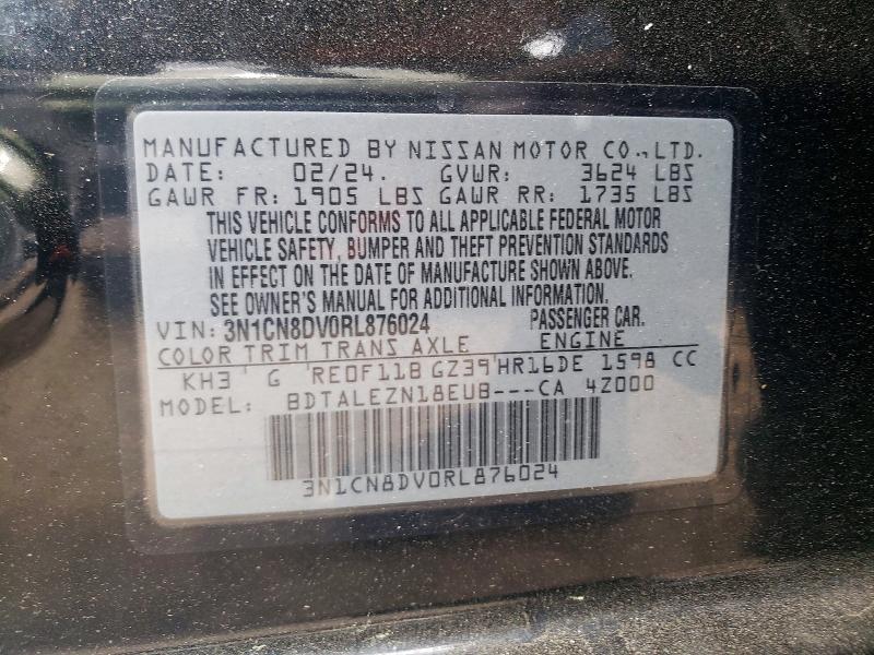 2024 Nissan Versa მანქანა იყიდება აუქციონზე, vin: 3N1CN8DV0RL876024, აუქციონის ნომერი: 52898016