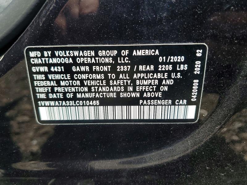 Продаж на аукціоні авто 2020 Volkswagen Passat, vin: 1VWWA7A33LC010465, номер лоту: 54147716