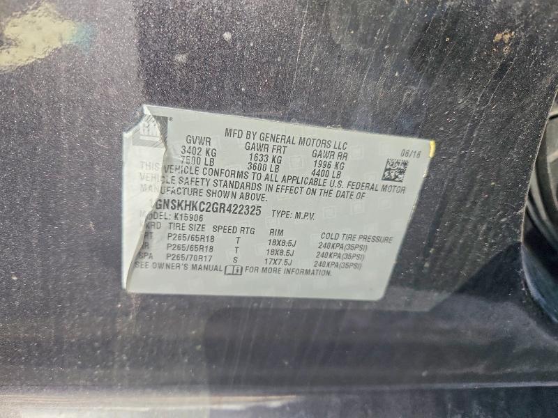 53218136 :رقم المزاد ، 1GNSKHKC2GR422325 vin ، 2016 Chevrolet Suburban مزاد بيع