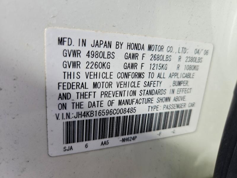 Aukcja sprzedaży 2006 Acura Rl, vin: JH4KB16596C008485, numer aukcji: 54268866
