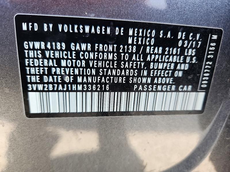 51540286 :رقم المزاد ، 3VW2B7AJ1HM336216 vin ، 2017 Volkswagen Jetta مزاد بيع
