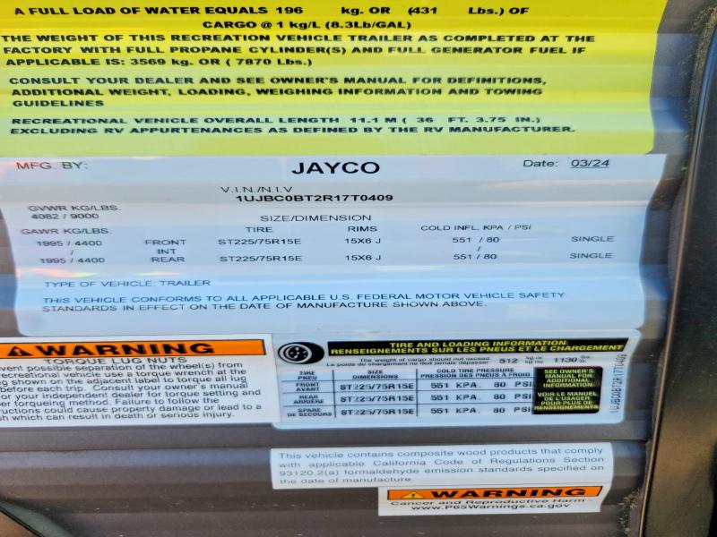 55280236 :رقم المزاد ، 1UJBC0BT2R17T0409 vin ، 2024 Jayflight Recreational Vehicle (rv) مزاد بيع