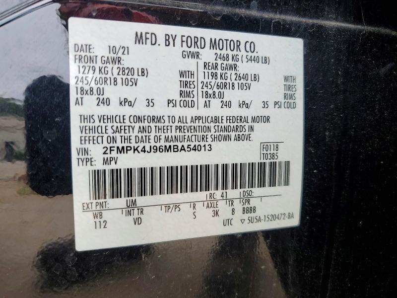 Auction sale of the 2021 Ford Edge, vin: 2FMPK4J96MBA54013, lot number: 52892176