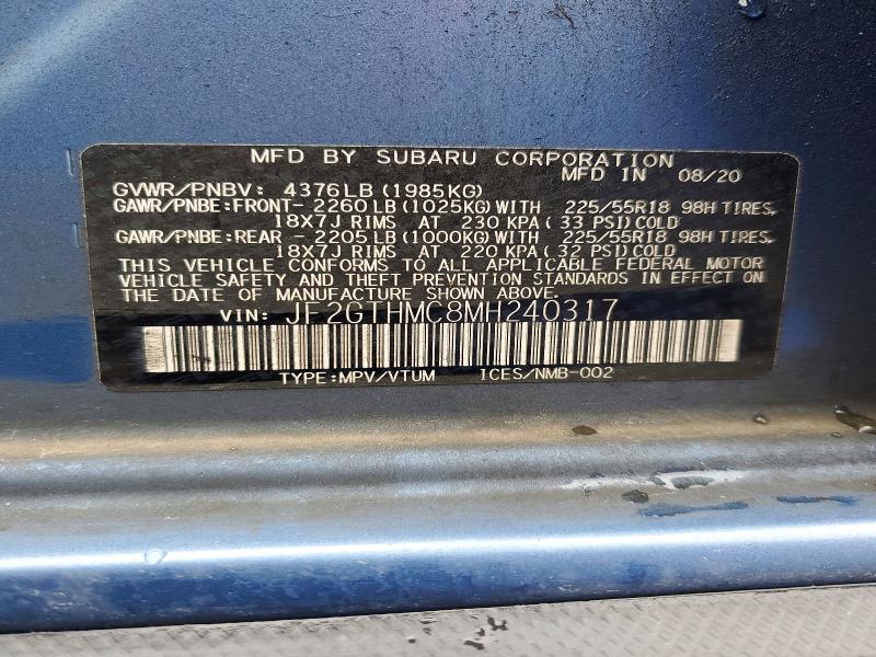 Aukcja sprzedaży 2021 Subaru Crosstrek, vin: JF2GTHMC8MH240317, numer aukcji: 51745056