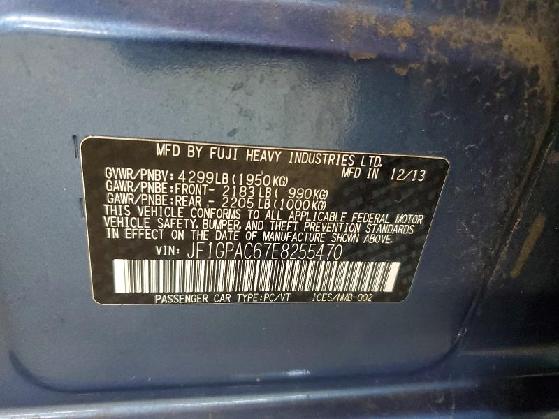 54450936 :رقم المزاد ، JF1GPAC67E8255470 vin ، 2014 Subaru Impreza مزاد بيع