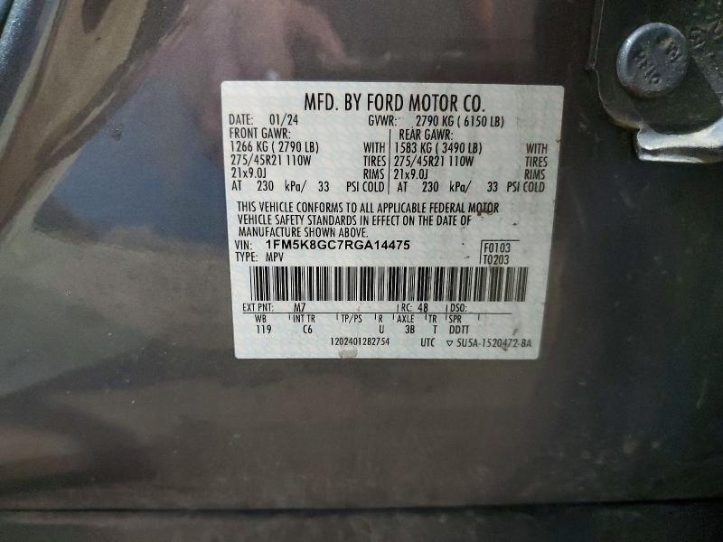 55065126 :رقم المزاد ، 1FM5K8GC7RGA14475 vin ، 2024 Ford Explorer مزاد بيع