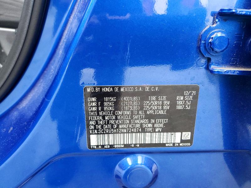 Aukcja sprzedaży 2022 Honda Hr-v, vin: 3CZRU5H12NM724874, numer aukcji: 53663136