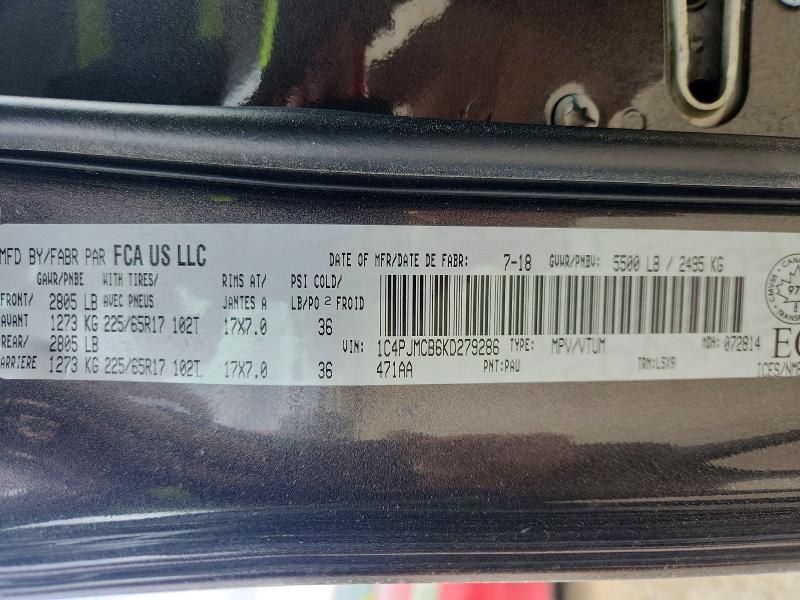Продаж на аукціоні авто 2019 Jeep Cherokee, vin: 1C4PJMCB6KD279286, номер лоту: 46197376