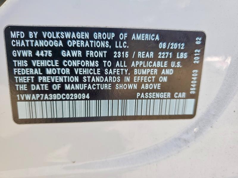 Aukcja sprzedaży 2013 Volkswagen Passat, vin: 1VWAP7A39DC029094, numer aukcji: 53613366