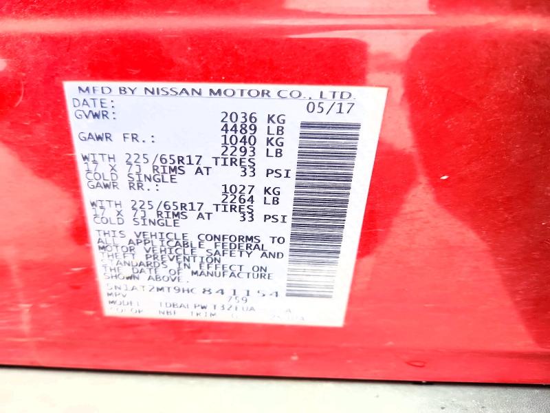 2017 Nissan Rogue მანქანა იყიდება აუქციონზე, vin: 5N1AT2MT9HC841154, აუქციონის ნომერი: 53912536