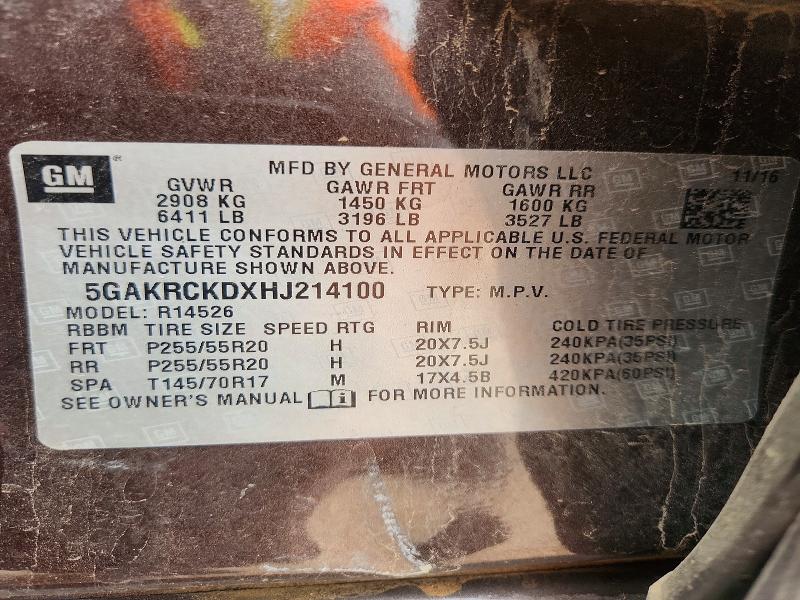 Aukcja sprzedaży 2017 Buick Enclave, vin: 5GAKRCKDXHJ214100, numer aukcji: 55626046