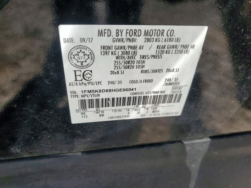 Продаж на аукціоні авто 2017 Ford Explorer, vin: 1FM5K8D88HGE06041, номер лоту: 55332426