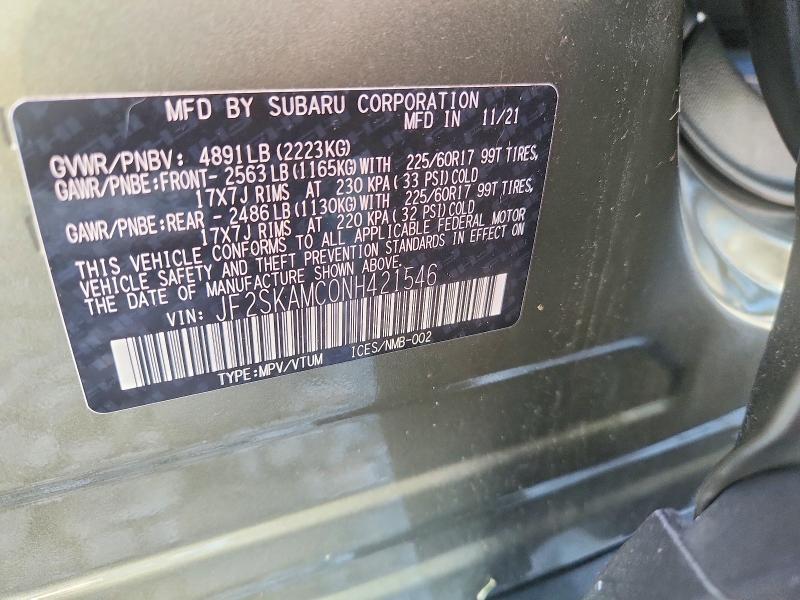 2022 Subaru Forester მანქანა იყიდება აუქციონზე, vin: JF2SKAMC0NH421546, აუქციონის ნომერი: 55105386