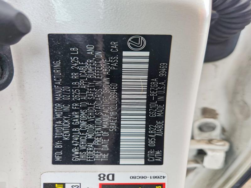53804036 :رقم المزاد ، 58AEZ1B12LU069460 vin ، 2020 Lexus Es مزاد بيع