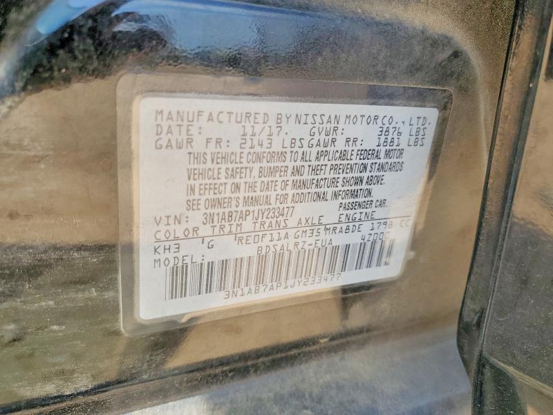 Продаж на аукціоні авто 2018 Nissan Sentra, vin: 3N1AB7AP1JY233477, номер лоту: 51769766