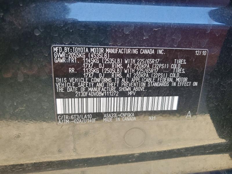 Aukcja sprzedaży 2011 Toyota Rav4, vin: 2T3DF4DV0BW111272, numer aukcji: 52902046