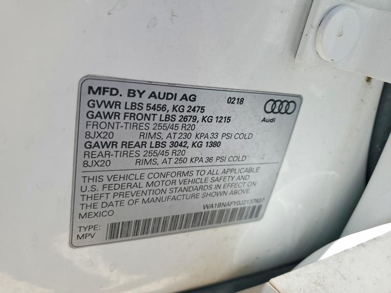 Aukcja sprzedaży 2018 Audi Q5, vin: WA1BNAFY0J2137937, numer aukcji: 53054146