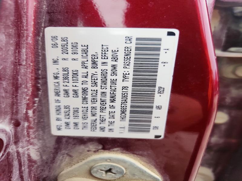 52177416 :رقم المزاد ، 1HGCM66576A065178 vin ، 2006 Honda Accord مزاد بيع