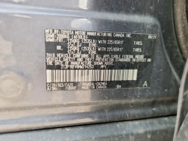 Aukcja sprzedaży 2021 Toyota Rav4, vin: 2T3P1RFV6MW214253, numer aukcji: 52923766