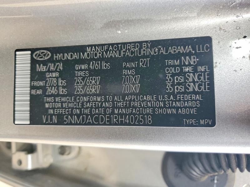 Продажа на аукционе авто 2024 Hyundai Tucson, vin: 5NMJACDE1RH402518, номер лота: 53703836