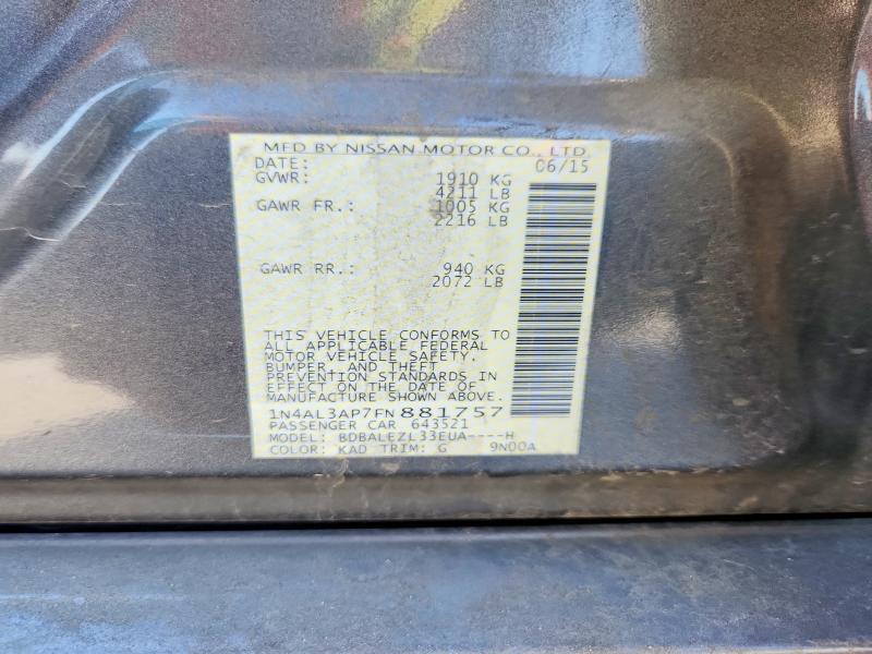 Продажа на аукционе авто 2015 Nissan Altima, vin: 1N4AL3AP7FN881757, номер лота: 53389896