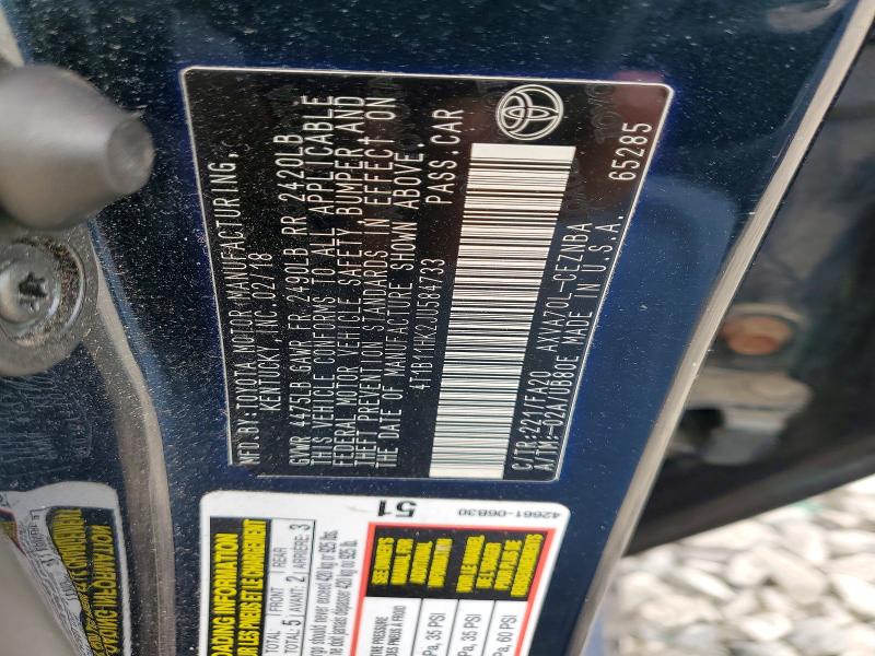 2018 Toyota Camry მანქანა იყიდება აუქციონზე, vin: 4T1B11HK2JU584733, აუქციონის ნომერი: 54586586