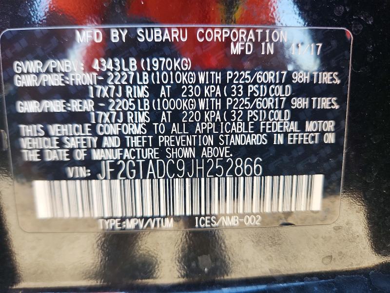 2018 Subaru Crosstrek მანქანა იყიდება აუქციონზე, vin: JF2GTADC9JH252866, აუქციონის ნომერი: 52721366