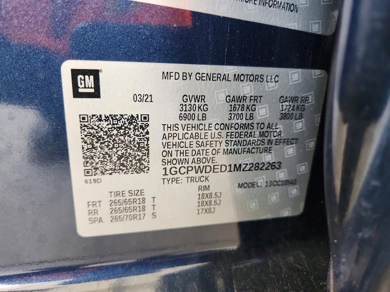 Aukcja sprzedaży 2021 Chevrolet Silverado, vin: 1GCPWDED1MZ282263, numer aukcji: 53817136