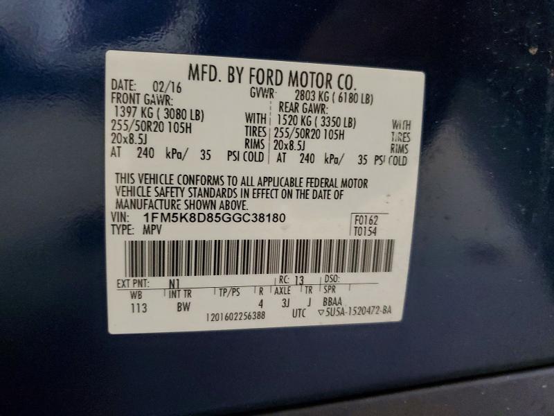 Aukcja sprzedaży 2016 Ford Explorer, vin: 1FM5K8D85GGC38180, numer aukcji: 54287046