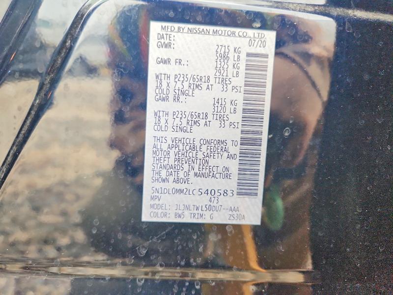 54752946 :رقم المزاد ، 5N1DL0MM2LC540583 vin ، 2020 Infiniti Qx60 مزاد بيع