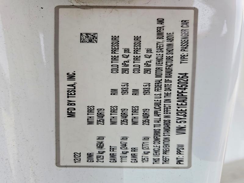 53077016 :رقم المزاد ، 5YJ3E1EA0PF450264 vin ، 2023 Tesla Model 3 مزاد بيع