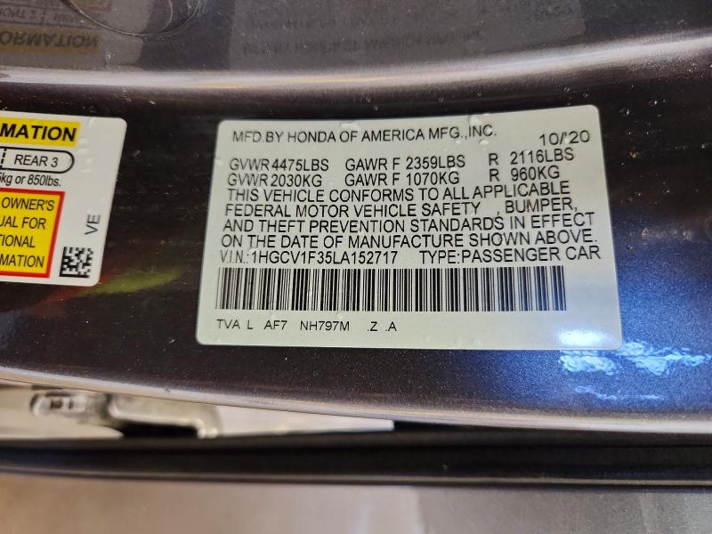 Aukcja sprzedaży 2020 Honda Accord, vin: 1HGCV1F35LA152717, numer aukcji: 53259426