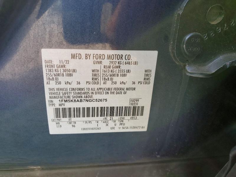 2022 Ford Explorer მანქანა იყიდება აუქციონზე, vin: 1FM5K8AB7NGC52675, აუქციონის ნომერი: 54486076