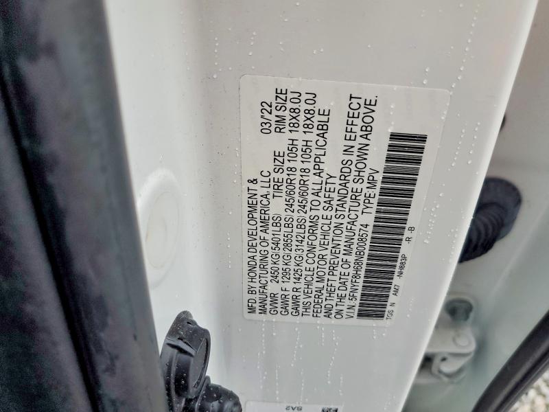 51530936 :رقم المزاد ، 5FNYF8H68NB008574 vin ، 2022 Honda Passport مزاد بيع