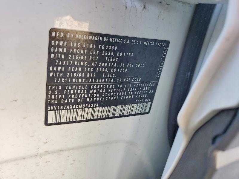 Продажа на аукционе авто 2019 Volkswagen Tiguan, vin: 3VV1B7AX4KM039324, номер лота: 54001326