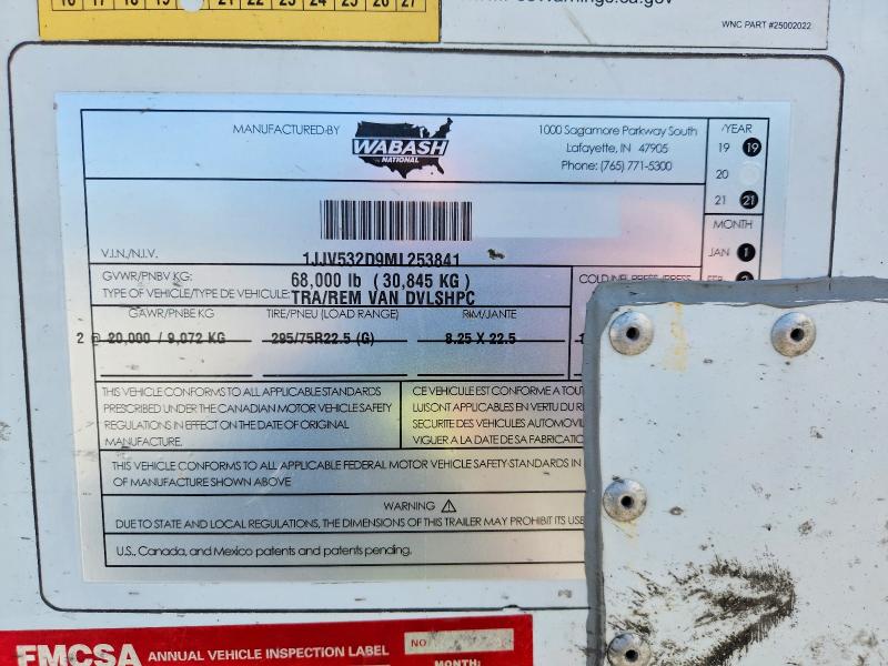 Продажа на аукционе авто 2021 Wabash Trailer, vin: 1JJV532D9ML253841, номер лота: 53215646