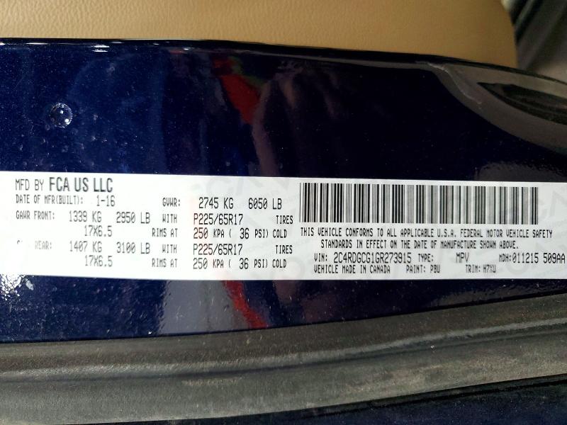 53191686 :رقم المزاد ، 2C4RDGCG1GR273915 vin ، 2016 Dodge Grand Caravan مزاد بيع