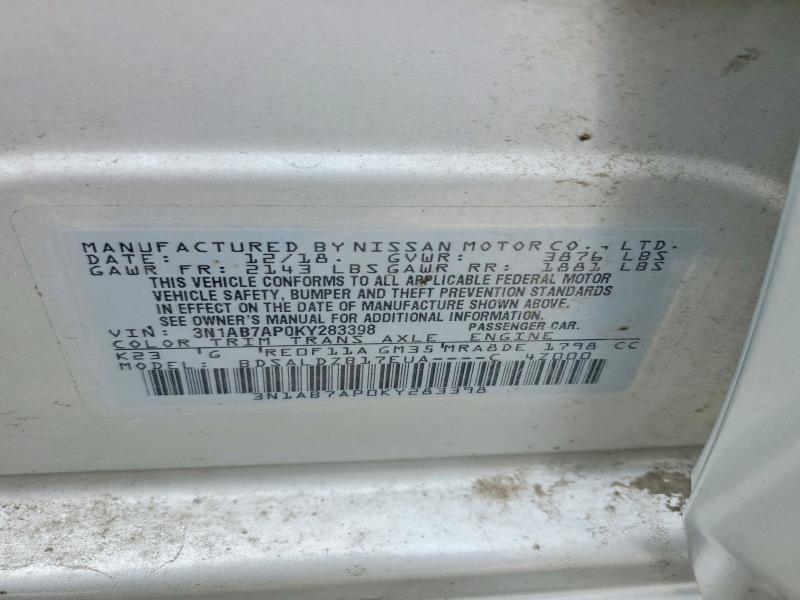 2019 Nissan Sentra მანქანა იყიდება აუქციონზე, vin: 3N1AB7AP0KY283398, აუქციონის ნომერი: 52350186