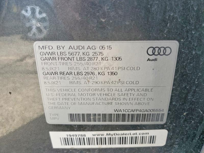 Продажа на аукционе авто 2016 Audi Sq5, vin: WA1CCAFP4GA005554, номер лота: 54863956