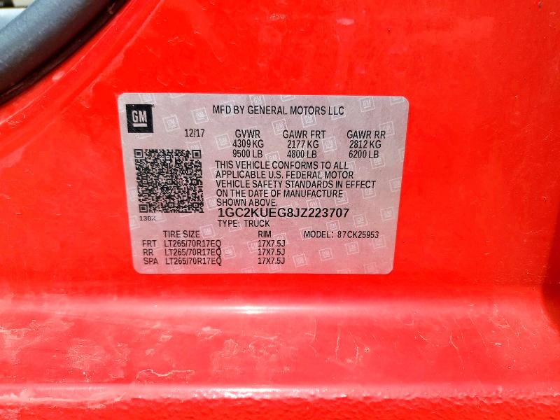 Продаж на аукціоні авто 2018 Chevrolet Silverado, vin: 1GC2KUEG8JZ223707, номер лоту: 52133856