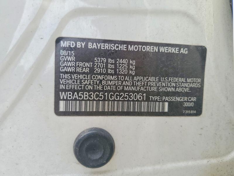 2016 Bmw 535 მანქანა იყიდება აუქციონზე, vin: WBA5B3C51GG253061, აუქციონის ნომერი: 55342606