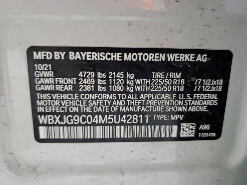 53698776 :رقم المزاد ، WBXJG9C04M5U42811 vin ، 2021 Bmw X1 مزاد بيع