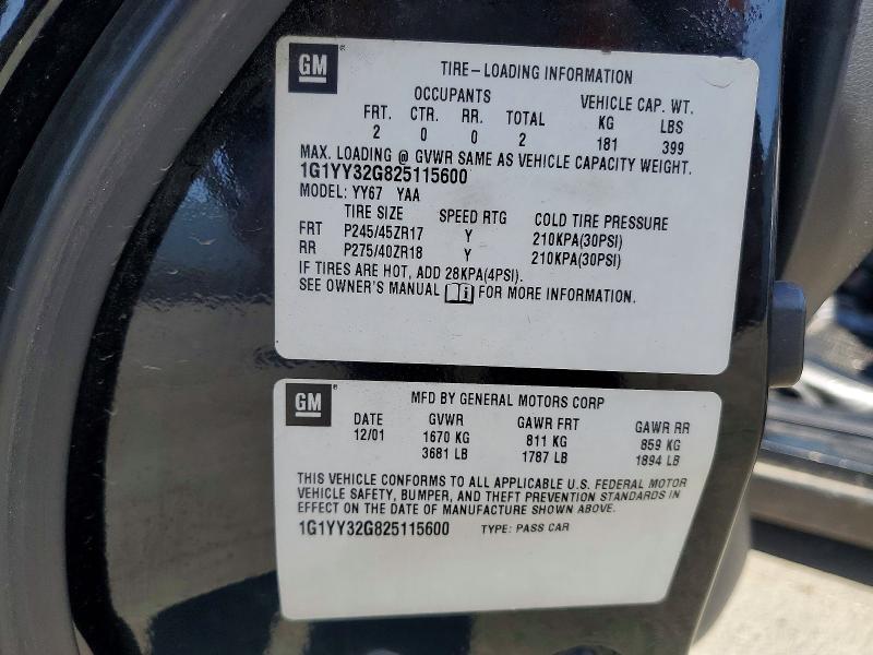 Auction sale of the 2002 Chevrolet Corvette, vin: 1G1YY32G825115600, lot number: 55020116