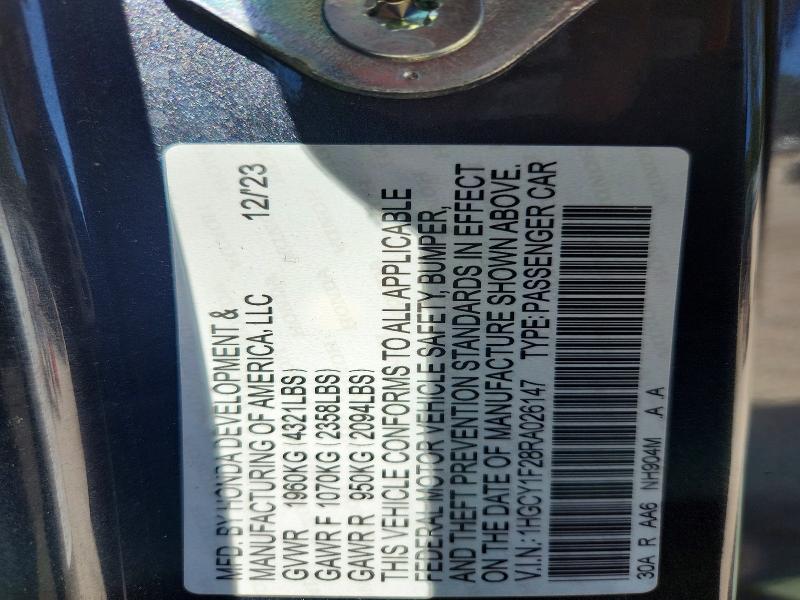 2024 Honda Accord მანქანა იყიდება აუქციონზე, vin: 1HGCY1F28RA026147, აუქციონის ნომერი: 53780946