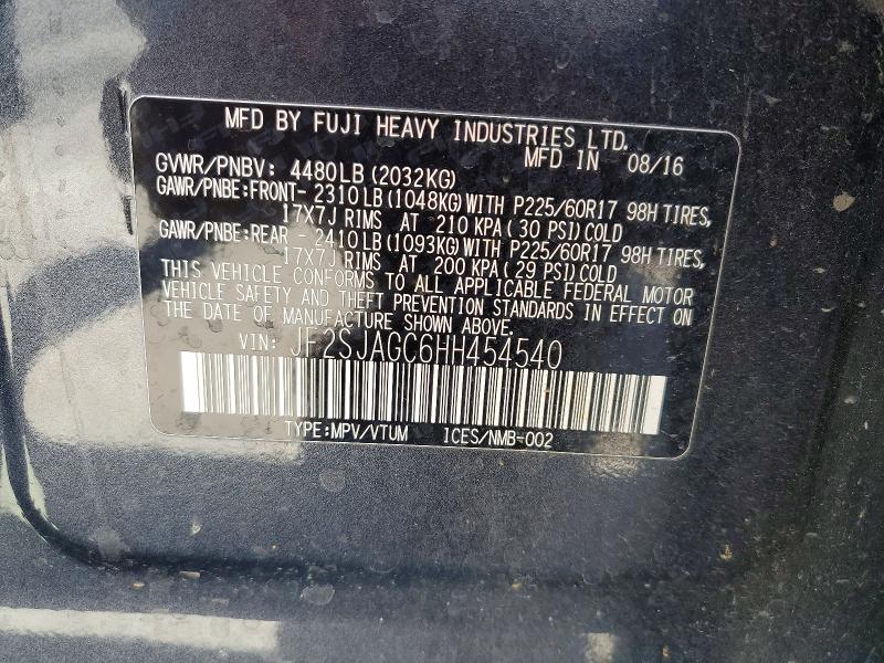 Aukcja sprzedaży 2017 Subaru Forester, vin: JF2SJAGC6HH454540, numer aukcji: 55599076