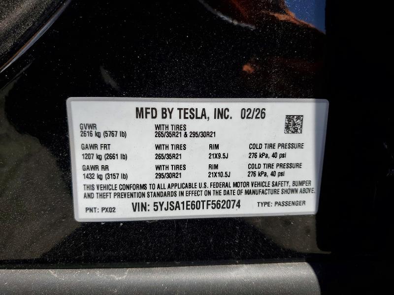 Продажа на аукционе авто 2026 Tesla Model S, vin: 5YJSA1E60TF562074, номер лота: 51033496